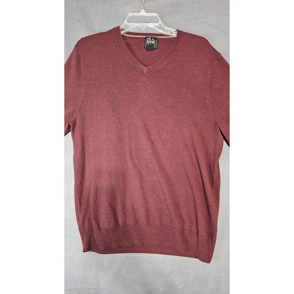 Jos A Bank Men's Wool V Neck Sweater Long Sleeve Maroon Merino Wool Size Large - Picture 1 of 6